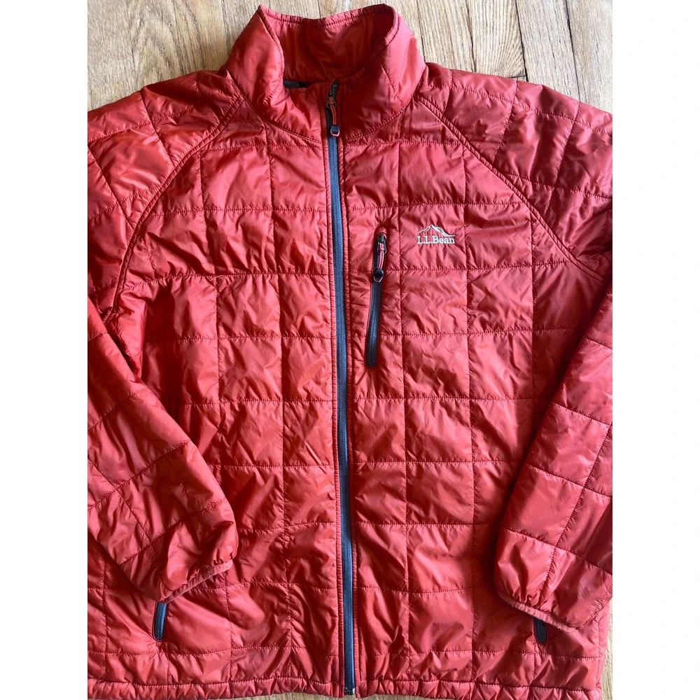 LL‎ Bean Mens XXL Tall PrimaLoft Stowaway Polartec Jacket Orange Puffer Gorpcore